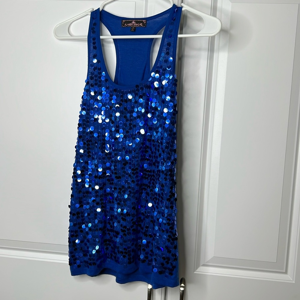 Almost Famous Blue Sequin Tank Top